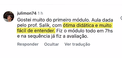 Depoimento de aluno do Método Salik