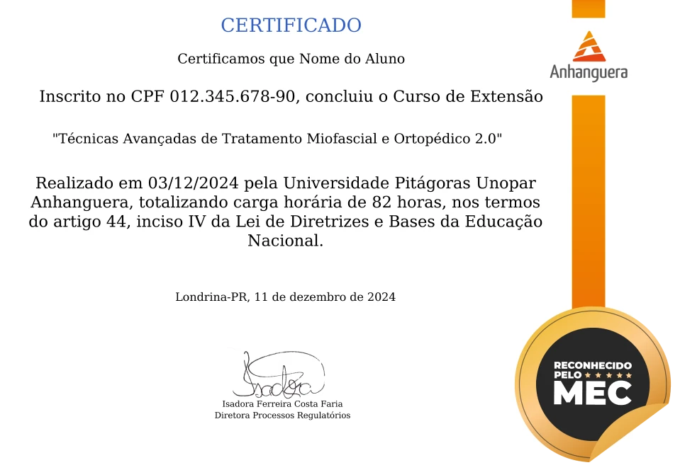 Certificado da Pós-Graduação reconhecido pelo MEC e chancelado pela Anhanguera